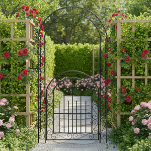 Arche de jardin en métal robuste pour clématites et jasmin parfumé, style Art déco anglais traditionnel, géométrique, avec porte - Product Image 5
