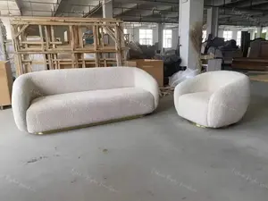 Base di metallo di alta qualità orsacchiotto crema avorio bouclé divano soggiorno divano salotto - Product Image 4