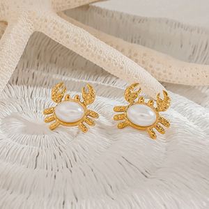Ocean Stainless Steel 18K Gold Plated <strong>Crab</strong> Stud Earring Delicate Fashion Pearl Waterproof Beach <strong>Jewelry</strong> for Women - Product Image 3