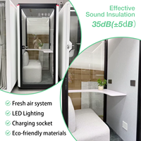 Cabine Acoustique Modulaire Individuelle Insonorisée avec Verre Trempé, Verrou Magnétique et Éclairage LED pour Hôtels, Villas et Appels Professionnels