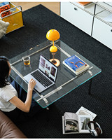 Table basse rectangulaire en verre trempé transparent de style Bauhaus minimaliste moderne et luxueux, meubles de salon, structure en métal