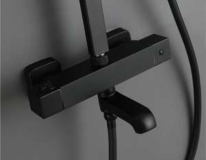 पीतल काले बाथरूम Thermostastic नल स्नान सेट दोहरी संभाल के साथ हाथ बौछार शेल्फ पीतल बाथरूम में शावर मिक्सर नल SF0265 - Product Image 3