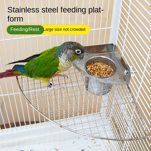 Triangular Bird Bath &amp; <strong>Feeder</strong> - Stainless Steel with Detachable Perch for Parrots - Product Image 3