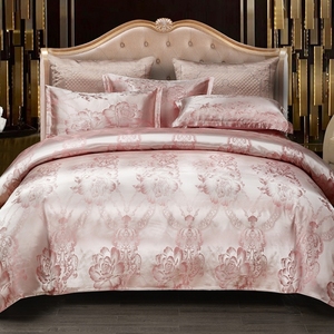Commercio all'ingrosso di lusso Jacquard stampato lenzuola 4 pezzi set di biancheria da letto con finitura satinata uso tessile per la casa - Product Image 4
