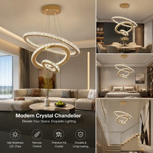 Remote Control Modern Luxury 3 Rings <b>Circle</b> Change 3 Colors Crystal Led Chandelier for Living Room with Switch Control - Product Image 3