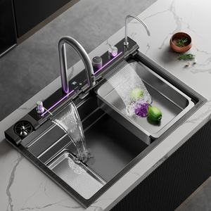 Évier de cuisine domestique multifonctionnel intelligent à ultrasons en acier inoxydable 304, grand bac unique, à encastrer sous plan - Product Image 1