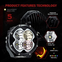 Phare auxiliaire LED ambre de 5 pouces pour voiture, camion, pick-up, UTV, VTT, Polaris, Can-Am, tout-terrain, 4x4, montant A, et éclairage de fossé