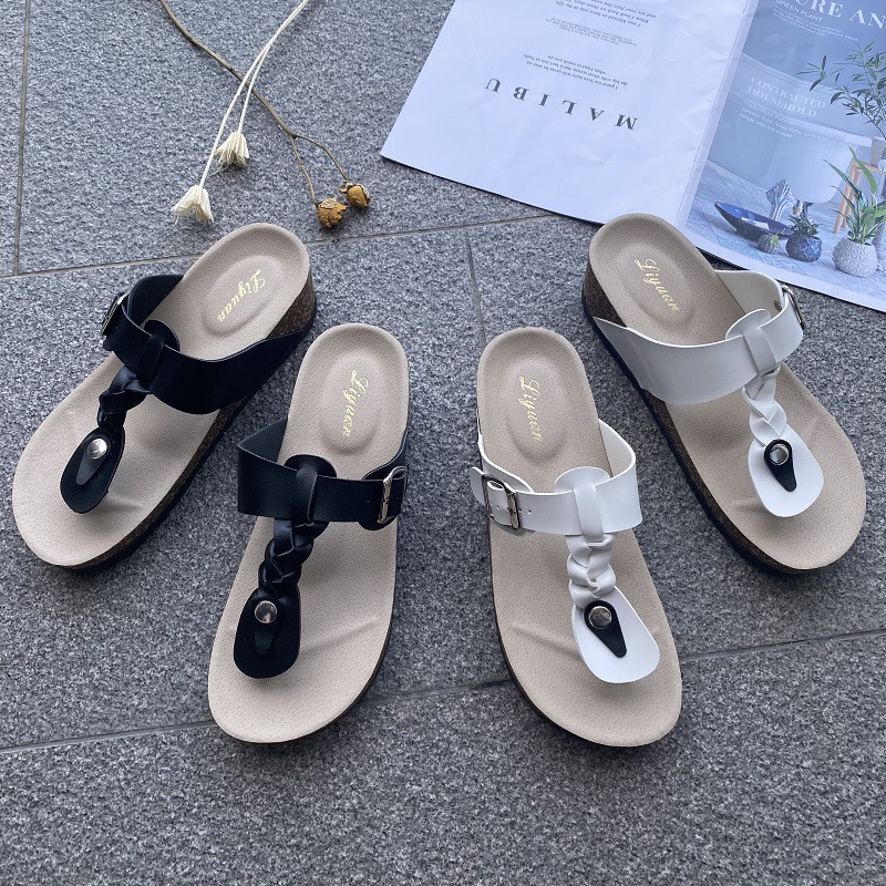 Fashion Wedges Flip Flops Women Cork Sole Slippers Summer Outdoor Slippers