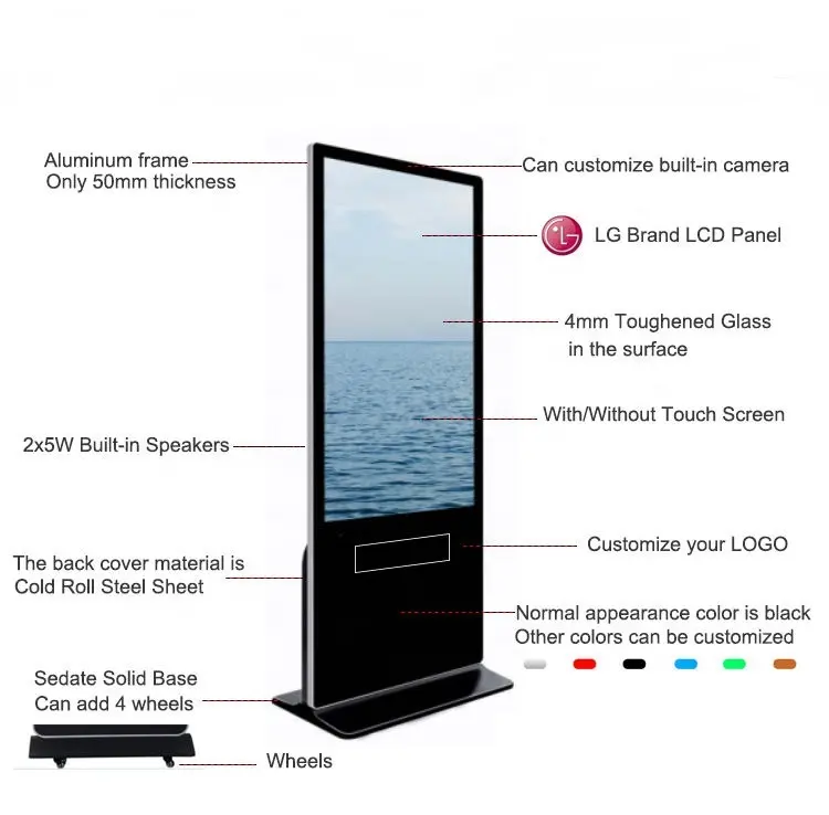 フロアスタンディングAndroidポータブルデジタルサイネージ広告プレーヤーモールタッチスクリーン広告キオスク