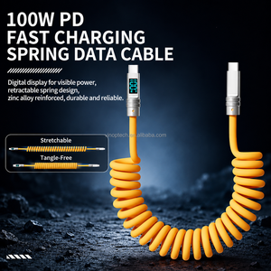 Câble de données USB-C vers Type-C à charge rapide PD 100W, rétractable à ressort, avec affichage numérique LED et transfert de données pour <span class=keywords><strong>iPhone</strong></span>/tablette/voiture - Product Image 4