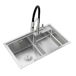 Fregadero de Cocina de Acero Inoxidable 304 <span class=keywords><strong>INTERLAN</strong></span> de Alta Calidad, Doble Tazón, Montaje Bajo Encimera, Diseño Rectangular Plateado de Dos Orificios, 2 Años de Garantía - Product Image 1