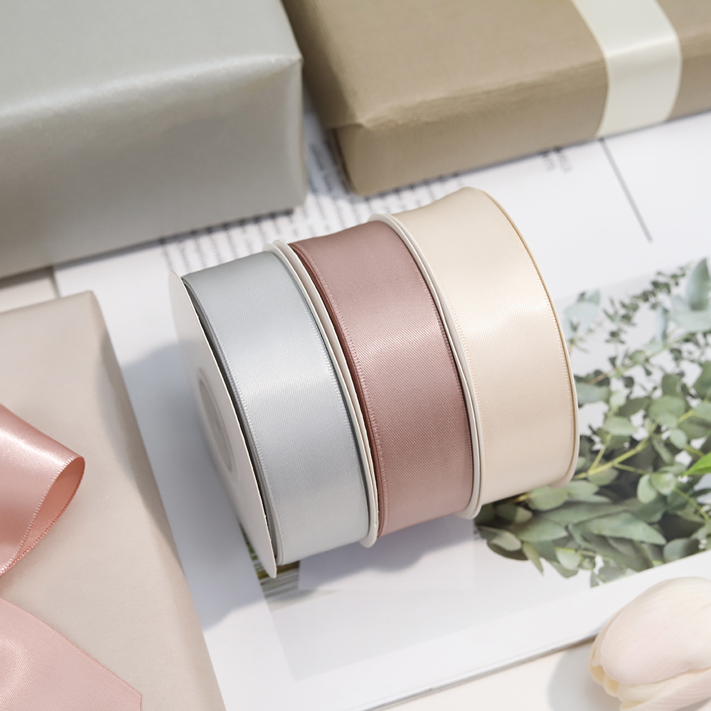 Factory 1.5 Inch 38mm Silk Ribbon Ivory Purple 100% Polyester Custom Double Sided Satin Ribbon
