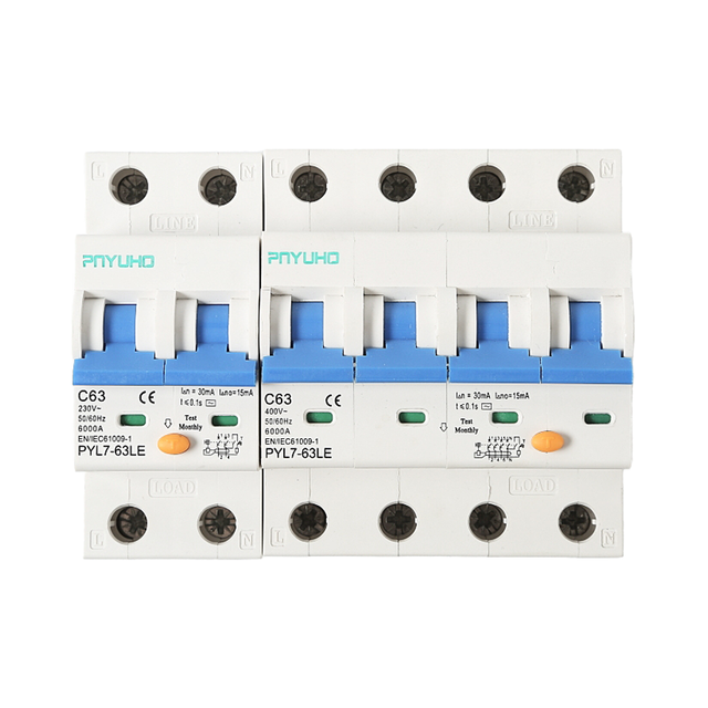 1P+N 3P+N RCBO 10A-63A 30mA-300mA RCD Residual Current Circuit Breaker Leakage Protection 6kA Breaking Capacity 400V/230V
