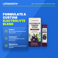 LIFEWORTH Poudre d'Açaï Électrolytique en Sachets - Complément d'Hydratation Sportive et de Récupération Musculaire Sans Sucre Ajouté Marque Blanche GMP