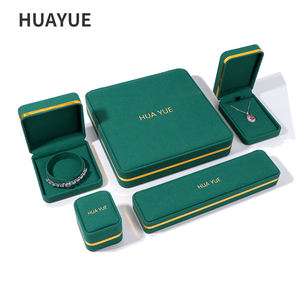 Ювелирные коробки Huayue с индивидуальным логотипом, роскошные, зеленые, из бархата, для браслетов, колье, колец и серег - Product Image 1