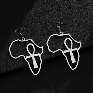 Boucles d'oreilles pendantes pour femme, bijoux en acier inoxydable, argent, croix, <span class=keywords><strong>carte</strong></span> africaine, nouveau design, <span class=keywords><strong>2022</strong></span> - Product Image 2