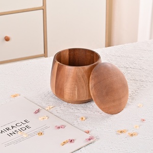Grand pot à sel rond en bois d'acacia avec couvercle pour farine, sucre, café, thé - Product Image 4