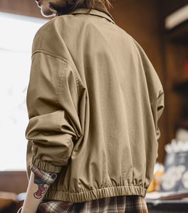 <span class=keywords><strong>Veste</strong></span> de travail rétro en <span class=keywords><strong>velours</strong></span> côtelé pour <span class=keywords><strong>femme</strong></span>, style ferme, couleur <span class=keywords><strong>kaki</strong></span>, coupe cintrée à la taille avec col contrastant, vêtement d'extérieur printemps - Product Image 6