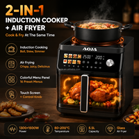 Friteuse à air intelligente 2-en-1 de qualité supérieure, grande capacité, avec commande tactile, micro-ondes intégré, format familial, sans huile, en verre intelligent