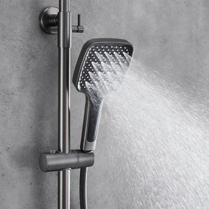 Douche murale minimaliste Vimijia en cuivre massif avec jet supérieur, 38° température constante, gris anthracite, robinet de salle de bain - Product Image 1
