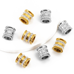 Stainless Steel <b>Spacer</b> Beads Gold And Silver Plated With Zircon Cylinder Shape Large Hole For DIY Jewelry Making - Product Image 1