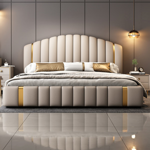 <span class=keywords><strong>Lit</strong></span> Moderne de Luxe Italien Taille Queen/<span class=keywords><strong>King</strong></span> en Cuir Véritable avec Cadre en Bois Léger et <span class=keywords><strong>Rangement</strong></span> pour Chambre Principale ou Hôtels - Product Image 3