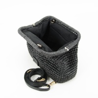Pochette en paille raphia noir pochette été soirée plage sac à main bandoulière sac à main pour mariages et cadeaux
