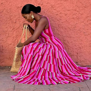 ชุดเดรสชายหาดวันหยุดผู้หญิงสไตล์แอฟริกันแขนกุดลายทาง - Product Image 2