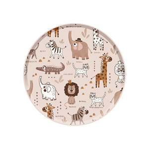 DAMAI - Juego de Platos Desechables Redondos de Color Rosa Polvoriento y Azul con Diseño de Animales, Vajilla para Fiestas, Artículos para Fiestas de Cumpleaños - Product Image 3