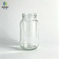 Pot en verre transparent de 330 ml, haut et côtelé, avec couvercle métallique à vis, idéal pour le miel, la confiture, la sauce chili et l'emballage alimentaire