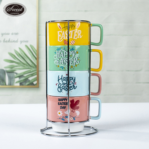 Taza de porcelana de <span class=keywords><strong>capuchino</strong></span> nórdico, Taza de cerámica apilable esmaltada con área de impresión personalizada grande, tazas de café de cerámica retro apilables - Product Image 3
