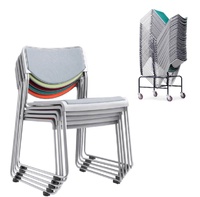 Chaise de conférence ergonomique empilable en gros pour usine, avec assise rembourrée en tissu et structure métallique, idéale pour l'hôtellerie