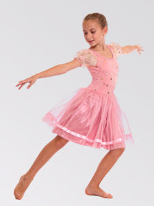 Vestido <span class=keywords><strong>de</strong></span> Baile <span class=keywords><strong>de</strong></span> Ballet con Tutú para Niñas, Diseño Floral <span class=keywords><strong>de</strong></span> Encaje y Spandex Rosa, Estampado Digital, Marca Anna Shi - Product Image 3