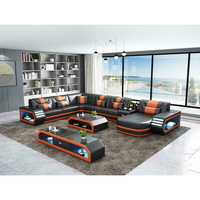 Modernes Schwarzes Leder-Ecksofa-Set Möbel Modulares Sofa Wohnzimmermöbel mit LED-Beleuchtung