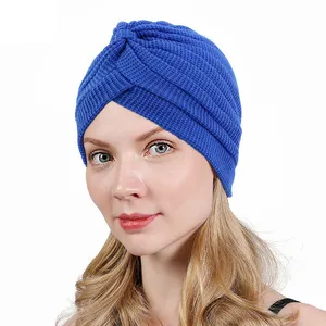 Syh34 Wholesale Custom Logo Hair Accessories Solid Color Ruffle Turbans Head Wrap Top Knotted Headwear Turban For Women