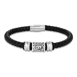 Bracelet en cuir véritable tressé pour homme, fermoir magnétique en acier inoxydable avec motif rune viking, bijou rétro tendance, cadeau - Product Image 2