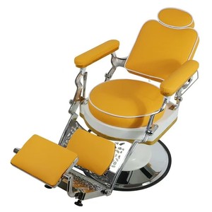 Fauteuil de Barbier Jaune Hydraulique en Cuir PU avec Repose-Pieds pour Salon de Coiffure - Product Image 1