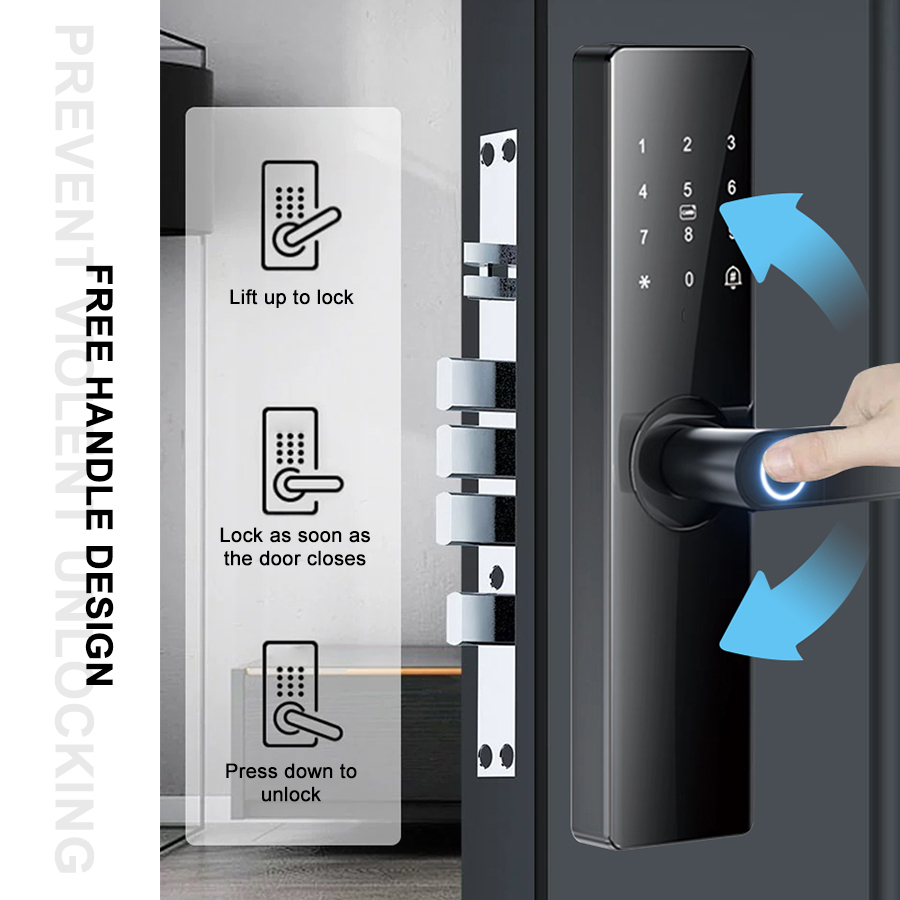 Wifi Tuya TTLock Digital Biometric Fingerprint Interior Room Smart Wood Door Handle Lock for Bedroom Indoor · image 3