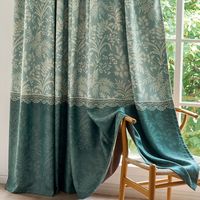 Rideaux occultants bicolores William Morris avec bande de dentelle turquoise, plissés, pour salle à manger, fenêtre cintrée, style français, vente en gros