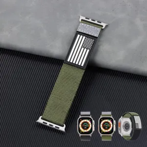 Tactical Nylon Sport Smart Watch Bands For Apple Watch Ultra Band 49mm 38mm 40mm 42mm 44mm Vel-cro Apple Watch Straps