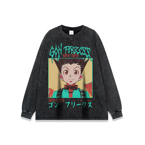 Camiseta de Manga Larga Personalizada Negra de 300 Gramos, 100% Algodón, Lavado Ácido, con Estampado Gráfico de Slam <span class=keywords><strong>Dunk</strong></span> y Bleach Blue Lock para Hombre - Product Image 4