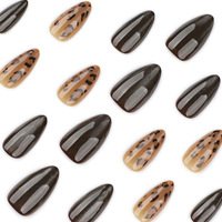 24 faux ongles à presser imprimé léopard, courts, forme amande, effet œil de chat marron, pour femmes, usage quotidien automne-hiver, vente en gros