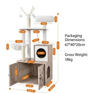 Lussuoso Tiragraffi per <span class=keywords><strong>Gatti</strong></span> in Legno con Lettiera Integrata, 140 cm di Altezza, con Amaca e Cuccia - Sicuro, Durevole, Arredo per Interni - Product Image 2