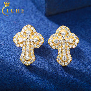 Ювелирные изделия ручной работы, позолоченные 925 стерлингового серебра VVS Moissanite, 2 слоя, серьги-гвоздики для мужчин и женщин - Product Image 1