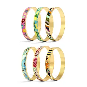 Vente en gros tendance Bracelet en acier inoxydable émaillé coloré pour femme, or 18 carats, titane, acier, perle diamant