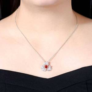 <b>Solid</b> 18K <b>Gold</b> Three-Leaf <b>Pendant</b>, 0.62ct Unheated Natural Pigeon Blood Ruby, 0.51ct South African Diamond Accents - Product Image 4