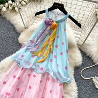Robe longue amincissante à pois colorés pour femme, style vacances décontracté, collection 2026