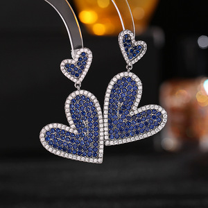 Roche OEM Ferrets Sterling Silver 925 Zircon Big <strong>Heart</strong> <strong>Dangling</strong> Jewelry <strong>Earrings</strong> - Product Image 1