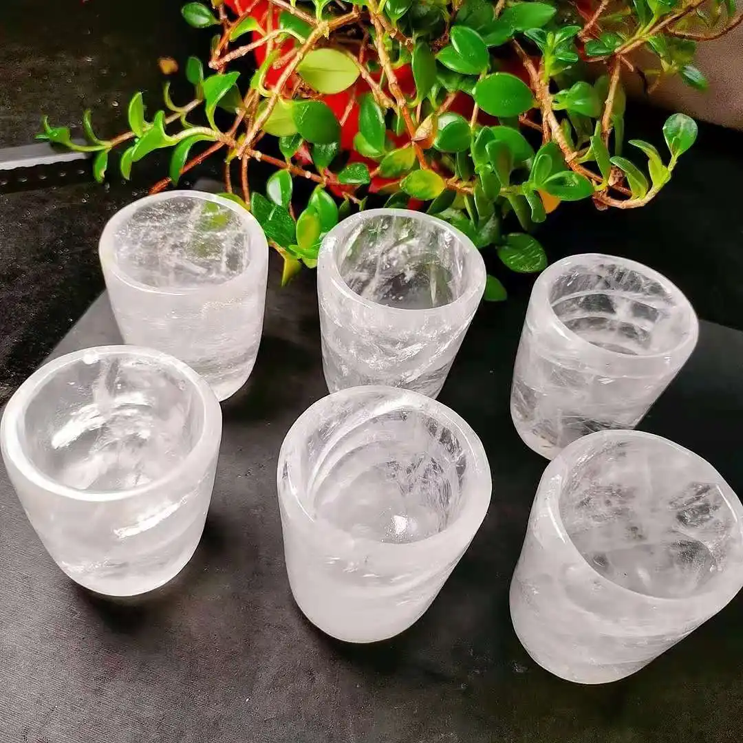 도매 자연 치유 크리스탈 컵 맑은 석영 크리스탈 컵 조각 공예 마시는 물 장식