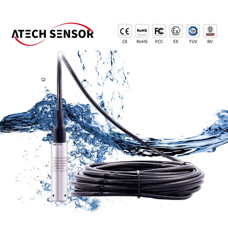 Atech-Sensor de nivel de agua sumergible, 4-20mA, RS485, para tanque de agua